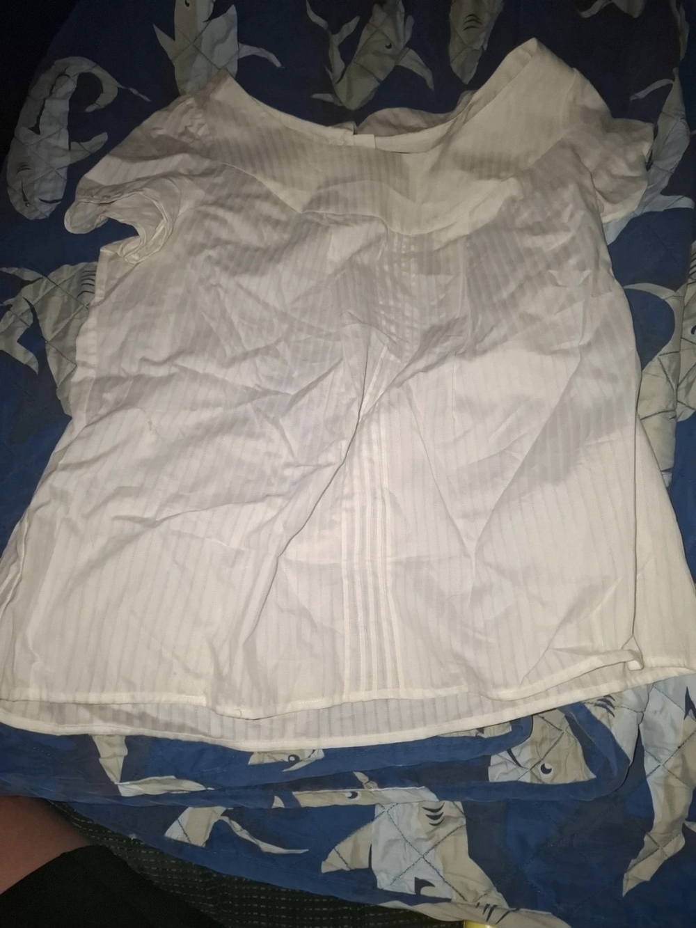 a.n.a White Short-Sleeve Striped Blouse